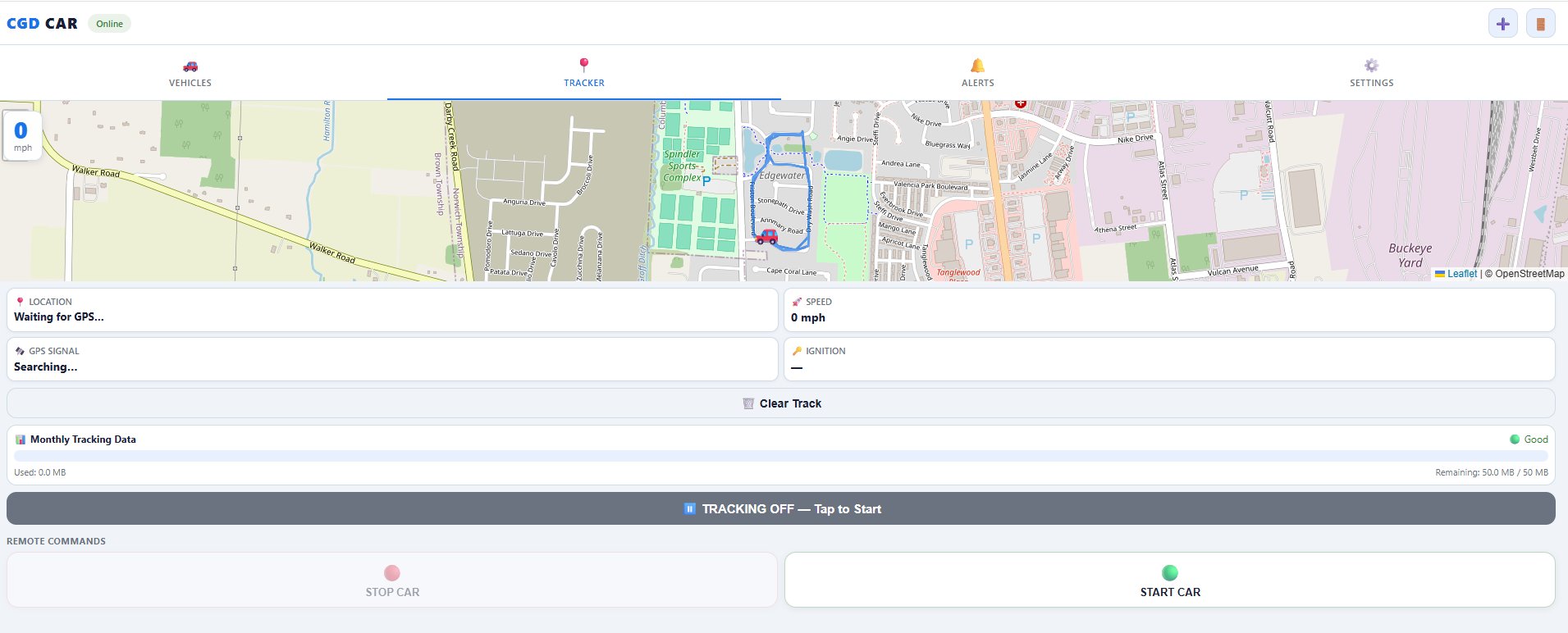 CGD CAR Tracker Screen